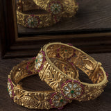 Gold Plated Pink Colored Temple Womens Pair of Bangles