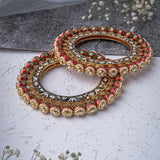 Saadgi Gold Plated Red Womens Kundan, Polki Pair of Bangles