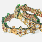Gold Plated Red Colored Kundan, Polki Womens Pair of Bangles