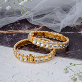 Saadgi Gold Plated White Womens Kundan, Polki Pair of Bangles