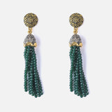 Gold Plated Green Womens Beaded Tassel Pair of Earrings
