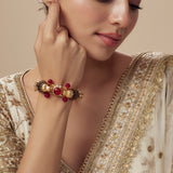 Florence Gold Plated Red Womens Kundan, Polki Kadas (Freesize)