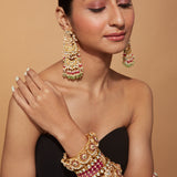Aatman Gold Plated Pink Womens Kundan, Polki Pair of Earrings