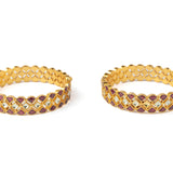 Gold Plated Red Womens Kundan, Polki Pair of bangles