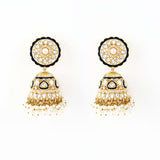Saadgi Gold Plated Black Kundan, Polki Womens Pair of Jhumkas Earrings (Freesize)