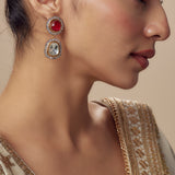 Florance Gold Plated Red Womens Kundan, Polki Pair of Dangler Earrings (Freesize)