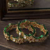 Gold Plated Red Colored Kundan, Polki Womens Pair of Bangles