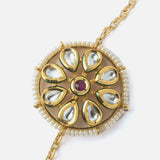 Gold Plated Red Colored Kundan, Polki Womens Bracelet