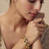Saadgi Gold Plated Green Womens Kundan, Polki Pair of Bangles