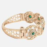 Gold Plated Green Colored Kundan, Polki Womens Kada