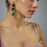 Florence Silver Plated Green Zircon Womens Pair of Danglers Earrings (Freesize)