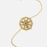 Gold Plated Red Colored Kundan, Polki Womens Bracelet