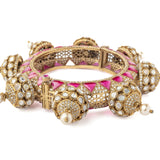 Gold Plated Pink Womens Kundan, Polki Kada