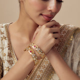 Saadgi Gold Plated Red Womens Kundan, Polki Pair of Bangles