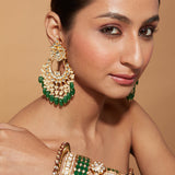 Aatman Gold Plated Green Womens Kundan, Polki Pair of Earrings