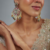 Florence Gold Plated Multicolored Kundan, Polki Womens Pair of Danglers Earrings (Freesize)
