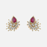 Gold Plated Red Womens Pair of Stud Earrings