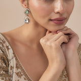 Burgundy Gold Plated Green Womens Kundan, Polki Pair of Dangler Earrings (Freesize)