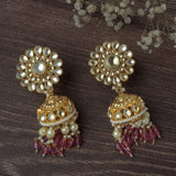 Gold Plated Pink Womens Pair of Jhumka Earrings