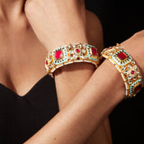 Aatman Gold Plated Pink Womens Synthetic Stone Pair of Bangles