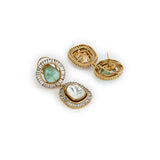 Burgundy Gold Plated Green Womens Kundan, Polki Pair of Dangler Earrings (Freesize)