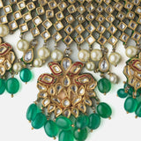 Gold Plated Green Womens Choker Necklace Set with Pair of Earrings