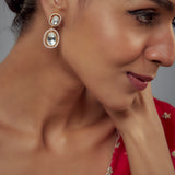 Burgundy Gold Plated Kundan, Polki Womens Pair of Danglers Earrings (Freesize)