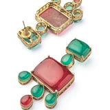 Florence Green & Red Womens Contemporary Choker Necklace Set with Pair of Earrings (Freesize)