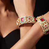 Aatman Gold Plated Pink Womens Synthetic Stone Pair of Bangles