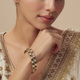 Saadgi Gold Plated Green Womens Kundan, Polki Pair of Bangles