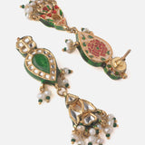 Gold Plated Multicolored Womens Short Necklace Set with Pair of Earrings