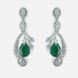 Silver Plated Green Womens Pair of Dangle Earrings