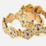 Gold Plated Red Colored synthetic Stone Womens Pair of Bangles