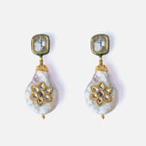 Gold Plated White Womens Kundan & Polki Drop Pair of Earrings