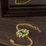 Gold Plated Green Colored Kundan, Polki Womens Bracelet