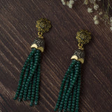 Gold Plated Green Womens Beaded Tassel Pair of Earrings