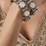 Burgundy Gold Plated White Womens Kundan, Polki Pair of Bangles