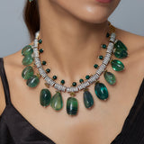 Florence Green Womens Zircon Short Necklace Set with Pair of Earrings (Freesize)