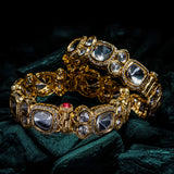 Burgundy Gold Plated Womens Kundan, Polki Pair of Bangles