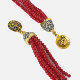 Gold Plated Red Womens Pair of Tassel Earrings
