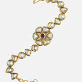 Gold Plated Red Womens Kundan & Polki Bracelet