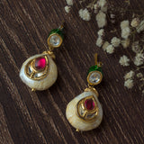 Gold Plated Red Womens Kundan & Polki Drop Pair of Earrings