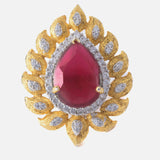 Gold Plated Red Womens Zircon Adjustable Ring