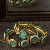 Gold Plated Green Colored Kundan, Polki Womens Pair of Bangles