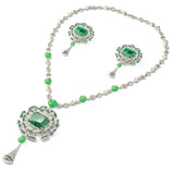 Zia Silver Plated Green Womens Zircon Long Necklace Set with Pair of Earrings (Freesize)