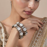 Burgundy Gold Plated White Womens Kundan, Polki Pair of Bangles