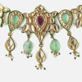 Gold Plated Multicolored Womens Short Necklace Set with Pair of Earrings