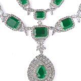 Silver Plated Green Womens Short Necklace Set with Pair of Earrings