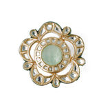 Saadgi Gold Plated Green Womens Kundan, Polki Ring