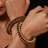 Gold Plated Multi Colored Kundan, Polki Womens Pair of Bangles